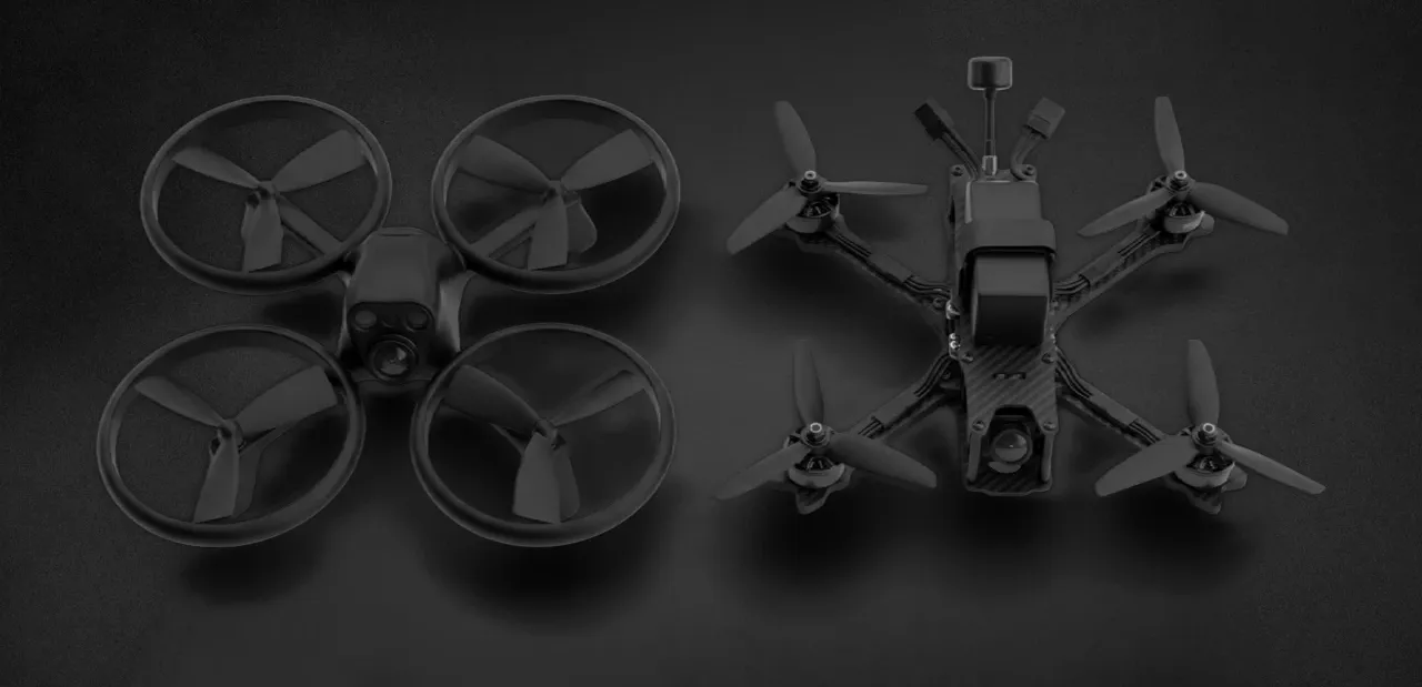 Two AAD drone platforms viewed from above on a dark background